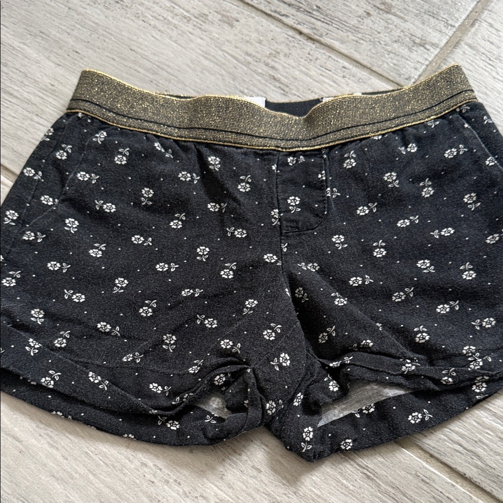 Gap Kids Black Floral Shorts with Gold Waistband XS 4/5